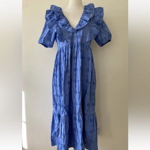 Zara blue embroidered eyelet dress